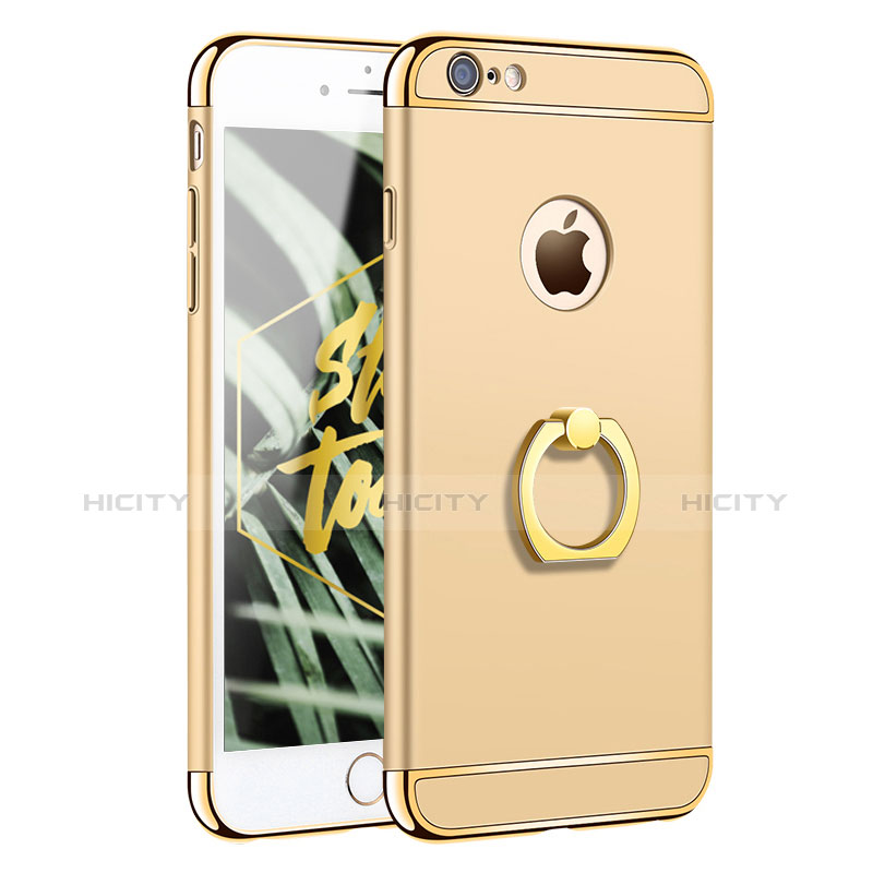 Funda Bumper Lujo Marco de Metal y Plastico con Anillo de dedo Soporte A01 para Apple iPhone 6 Oro