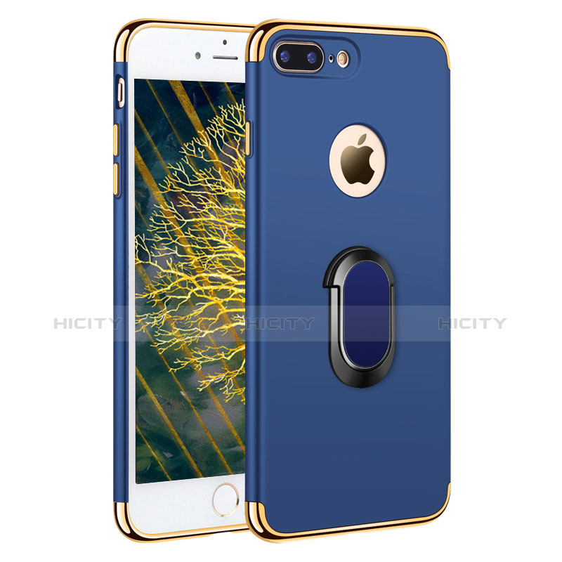 Funda Bumper Lujo Marco de Metal y Plastico con Anillo de dedo Soporte A01 para Apple iPhone 7 Plus Azul