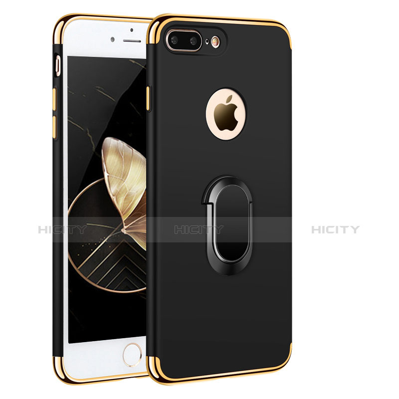 Funda Bumper Lujo Marco de Metal y Plastico con Anillo de dedo Soporte A01 para Apple iPhone 7 Plus Negro