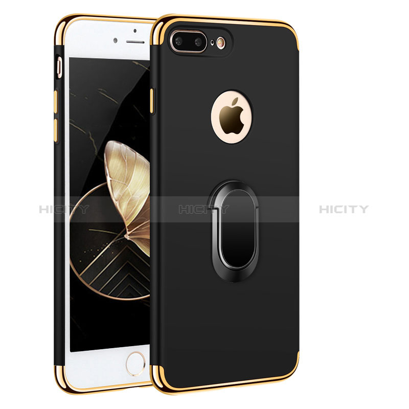 Funda Bumper Lujo Marco de Metal y Plastico con Anillo de dedo Soporte A01 para Apple iPhone 8 Plus Negro