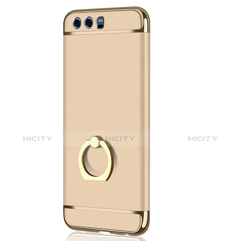 Funda Bumper Lujo Marco de Metal y Plastico con Anillo de dedo Soporte A01 para Huawei P10 Oro