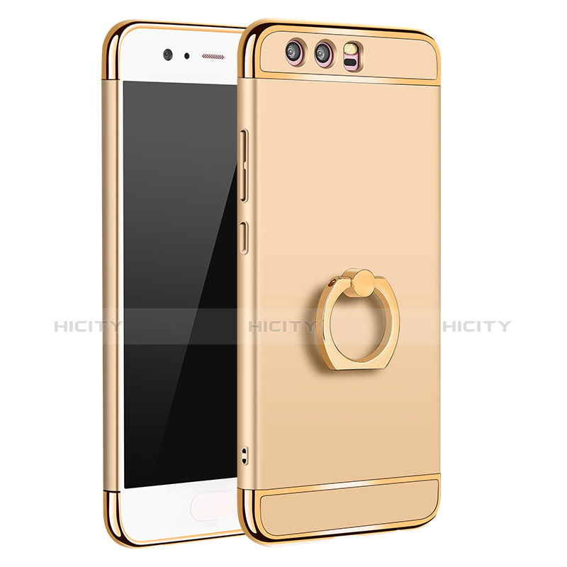 Funda Bumper Lujo Marco de Metal y Plastico con Anillo de dedo Soporte A01 para Huawei P10 Oro