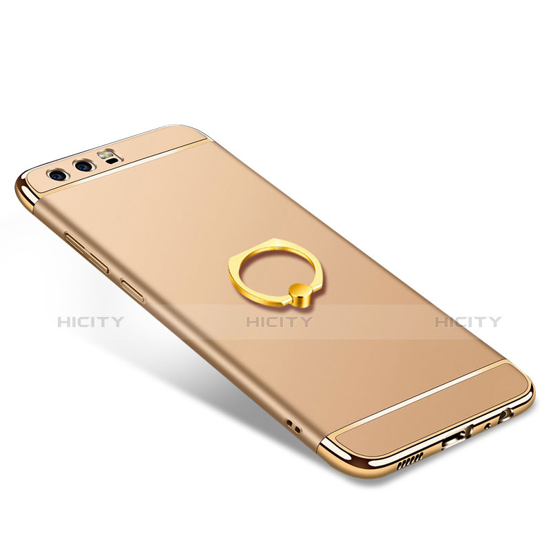 Funda Bumper Lujo Marco de Metal y Plastico con Anillo de dedo Soporte A01 para Huawei P10 Oro