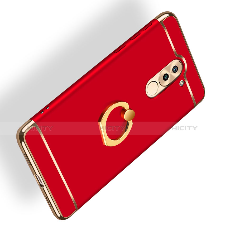 Funda Bumper Lujo Marco de Metal y Plastico con Anillo de dedo Soporte A02 para Huawei GR5 (2017) Rojo