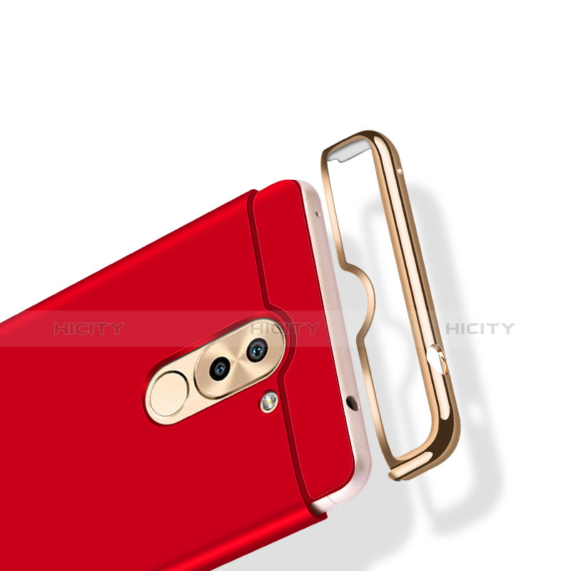 Funda Bumper Lujo Marco de Metal y Plastico con Anillo de dedo Soporte A02 para Huawei Honor 6X Pro Rojo