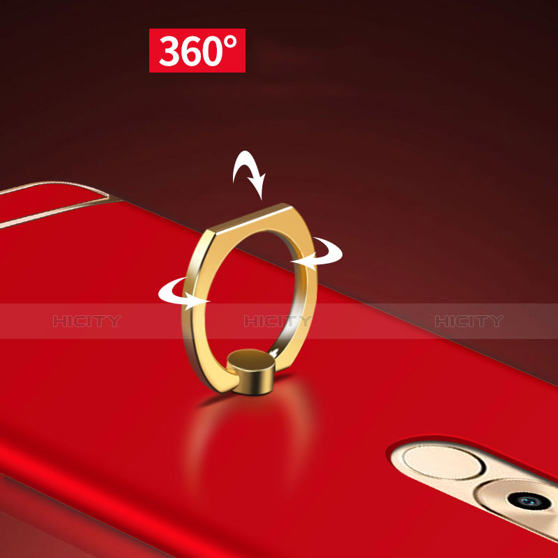 Funda Bumper Lujo Marco de Metal y Plastico con Anillo de dedo Soporte A02 para Huawei Honor 6X Rojo