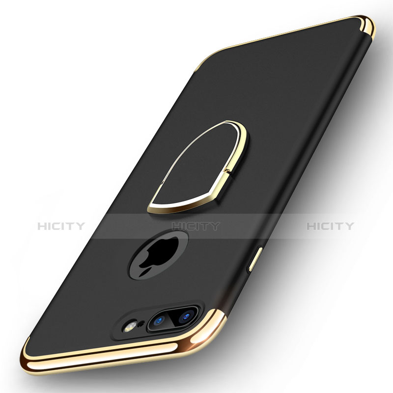 Funda Bumper Lujo Marco de Metal y Plastico con Anillo de dedo Soporte A03 para Apple iPhone 7 Plus Negro