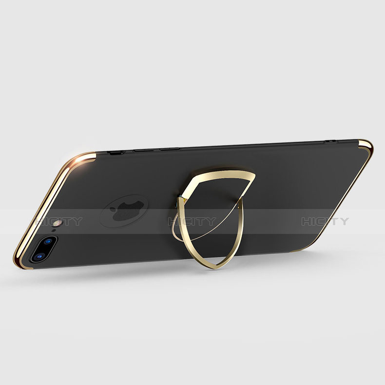 Funda Bumper Lujo Marco de Metal y Plastico con Anillo de dedo Soporte A03 para Apple iPhone 7 Plus Negro