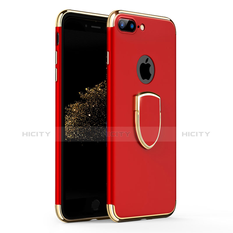 Funda Bumper Lujo Marco de Metal y Plastico con Anillo de dedo Soporte A03 para Apple iPhone 7 Plus Rojo