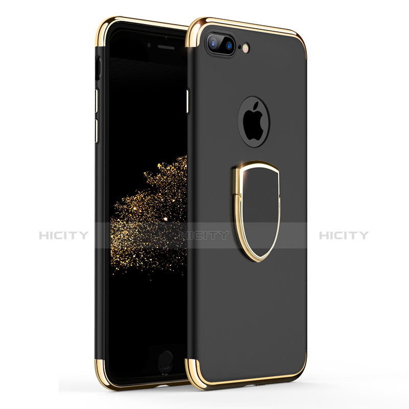 Funda Bumper Lujo Marco de Metal y Plastico con Anillo de dedo Soporte A03 para Apple iPhone 8 Plus Negro