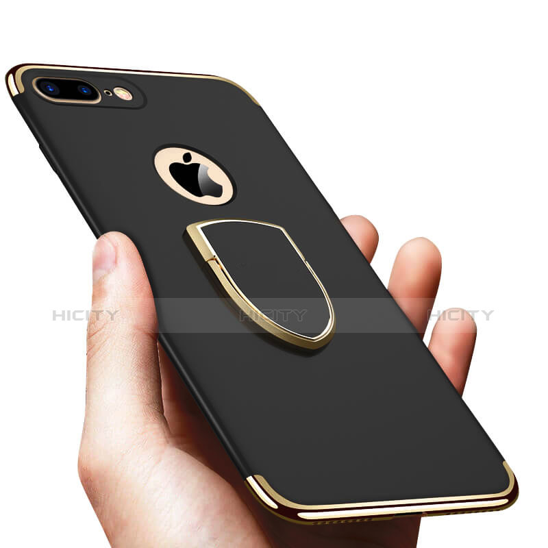 Funda Bumper Lujo Marco de Metal y Plastico con Anillo de dedo Soporte A03 para Apple iPhone 8 Plus Negro