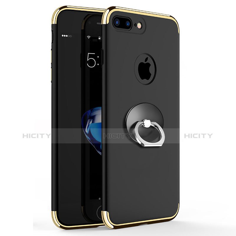 Funda Bumper Lujo Marco de Metal y Plastico con Anillo de dedo Soporte A04 para Apple iPhone 7 Plus Negro