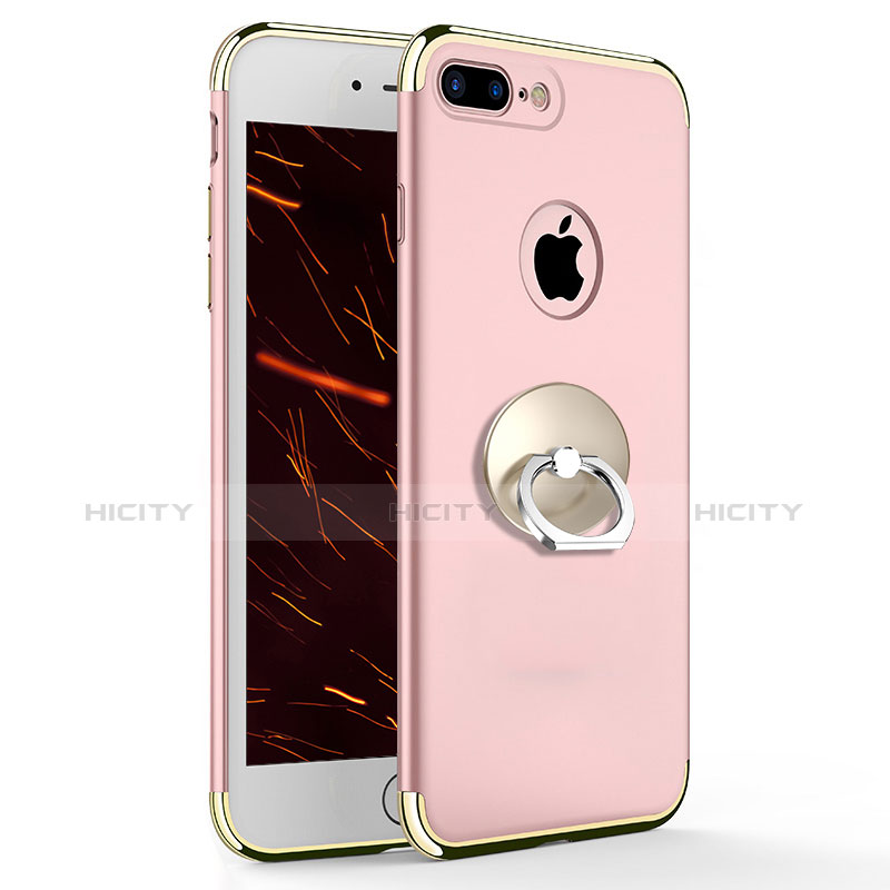 Funda Bumper Lujo Marco de Metal y Plastico con Anillo de dedo Soporte A04 para Apple iPhone 7 Plus Rosa