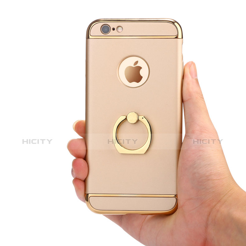 Funda Bumper Lujo Marco de Metal y Plastico con Anillo de dedo Soporte A05 para Apple iPhone 6 Plus Oro