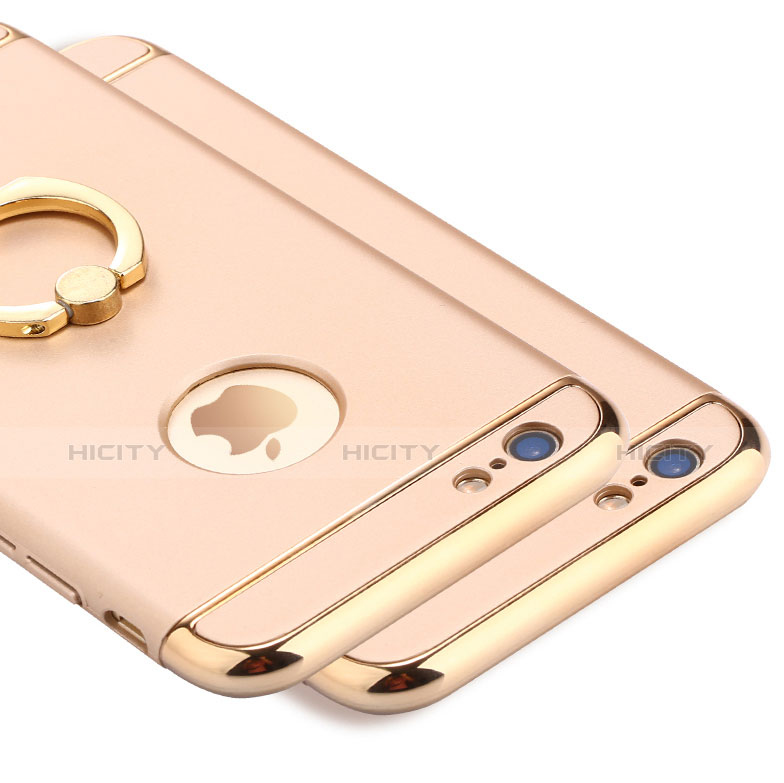 Funda Bumper Lujo Marco de Metal y Plastico con Anillo de dedo Soporte A05 para Apple iPhone 6 Plus Oro