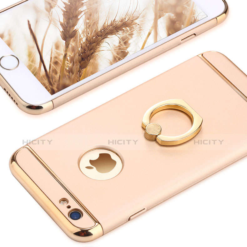 Funda Bumper Lujo Marco de Metal y Plastico con Anillo de dedo Soporte A05 para Apple iPhone 6 Plus Oro