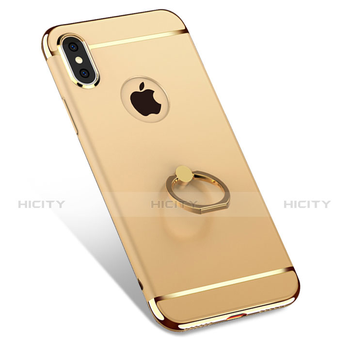 Funda Bumper Lujo Marco de Metal y Plastico con Anillo de dedo Soporte F02 para Apple iPhone X Oro