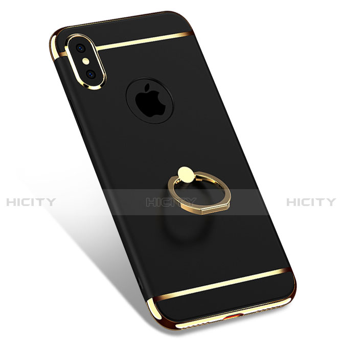 Funda Bumper Lujo Marco de Metal y Plastico con Anillo de dedo Soporte F02 para Apple iPhone Xs Max Negro