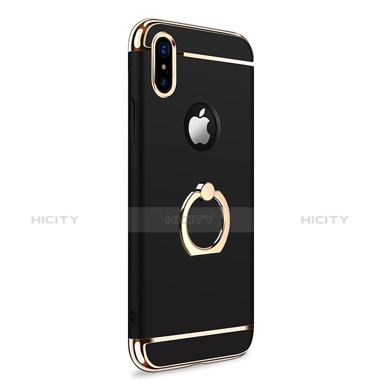 Funda Bumper Lujo Marco de Metal y Plastico con Anillo de dedo Soporte F02 para Apple iPhone Xs Max Negro