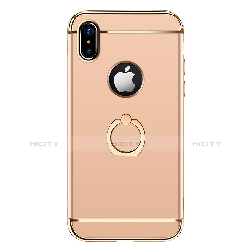 Funda Bumper Lujo Marco de Metal y Plastico con Anillo de dedo Soporte F02 para Apple iPhone Xs Max Oro