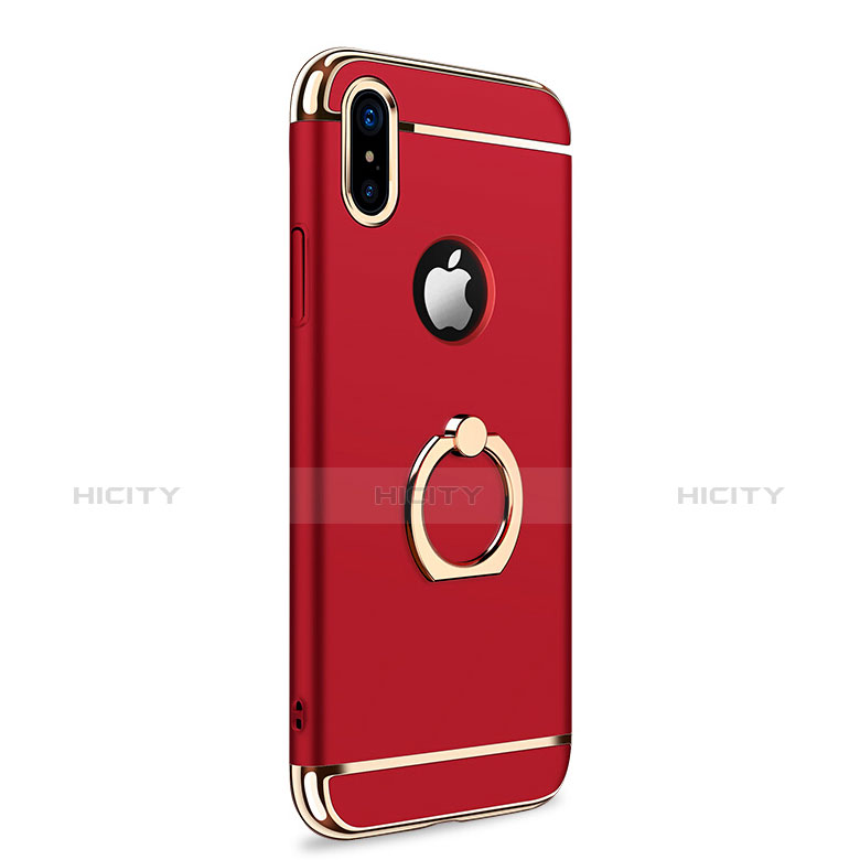 Funda Bumper Lujo Marco de Metal y Plastico con Anillo de dedo Soporte F02 para Apple iPhone Xs Max Rojo