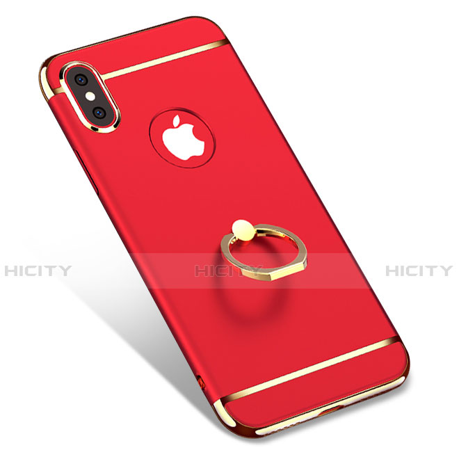 Funda Bumper Lujo Marco de Metal y Plastico con Anillo de dedo Soporte F02 para Apple iPhone Xs Rojo