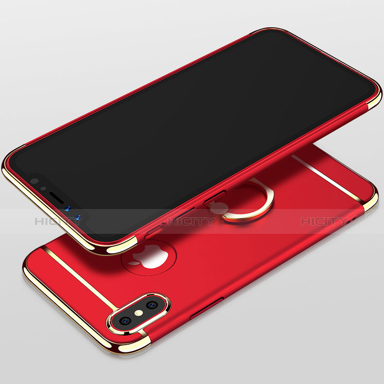 Funda Bumper Lujo Marco de Metal y Plastico con Anillo de dedo Soporte F02 para Apple iPhone Xs Rojo