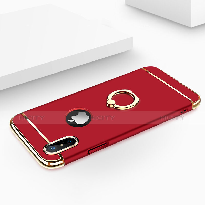 Funda Bumper Lujo Marco de Metal y Plastico con Anillo de dedo Soporte F02 para Apple iPhone Xs Rojo