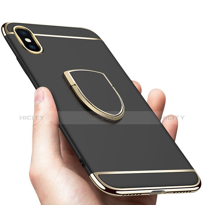 Funda Bumper Lujo Marco de Metal y Plastico con Anillo de dedo Soporte F05 para Apple iPhone Xs Max Negro