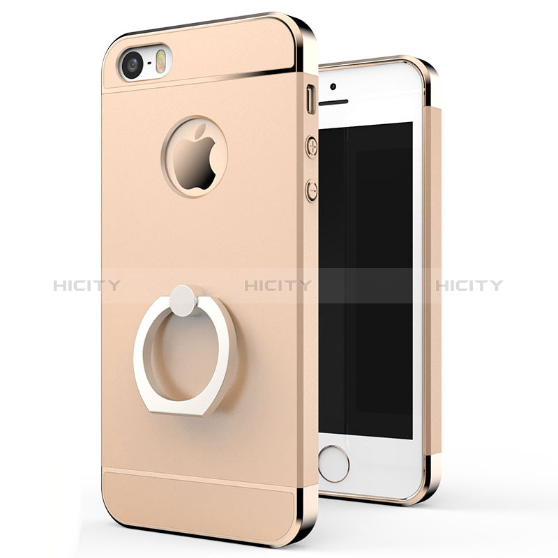 Funda Bumper Lujo Marco de Metal y Plastico con Anillo de dedo Soporte para Apple iPhone 5 Oro