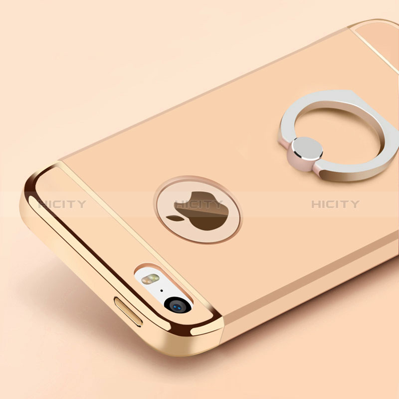 Funda Bumper Lujo Marco de Metal y Plastico con Anillo de dedo Soporte para Apple iPhone 5S Oro