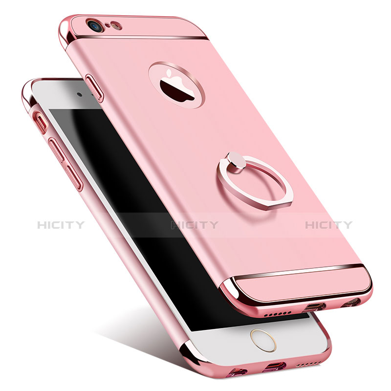 Funda Bumper Lujo Marco de Metal y Plastico con Anillo de dedo Soporte para Apple iPhone 6 Oro Rosa