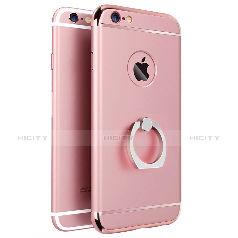 Funda Bumper Lujo Marco de Metal y Plastico con Anillo de dedo Soporte para Apple iPhone 6 Oro Rosa