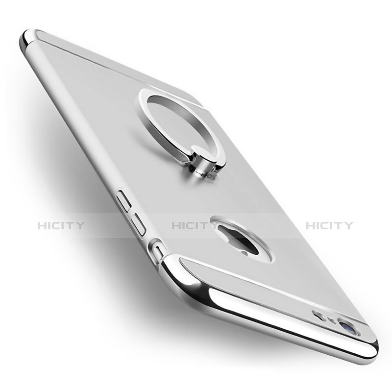 Funda Bumper Lujo Marco de Metal y Plastico con Anillo de dedo Soporte para Apple iPhone 6 Plata