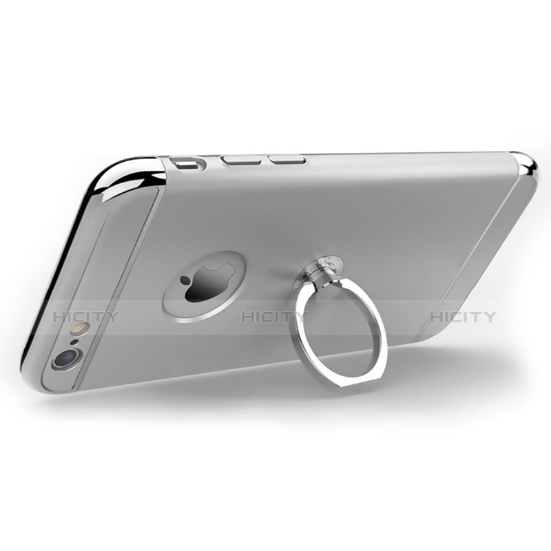 Funda Bumper Lujo Marco de Metal y Plastico con Anillo de dedo Soporte para Apple iPhone 6 Plata