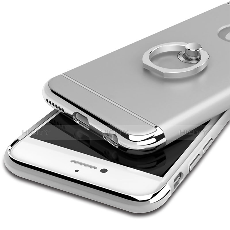 Funda Bumper Lujo Marco de Metal y Plastico con Anillo de dedo Soporte para Apple iPhone 6 Plata