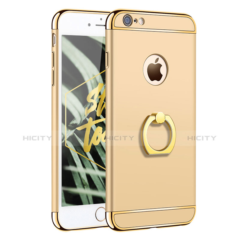 Funda Bumper Lujo Marco de Metal y Plastico con Anillo de dedo Soporte para Apple iPhone 6 Plus Oro