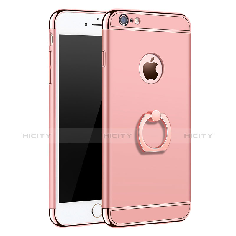 Funda Bumper Lujo Marco de Metal y Plastico con Anillo de dedo Soporte para Apple iPhone 6 Plus Oro Rosa