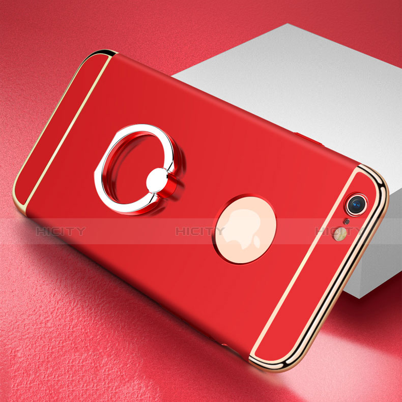 Funda Bumper Lujo Marco de Metal y Plastico con Anillo de dedo Soporte para Apple iPhone 6 Rojo