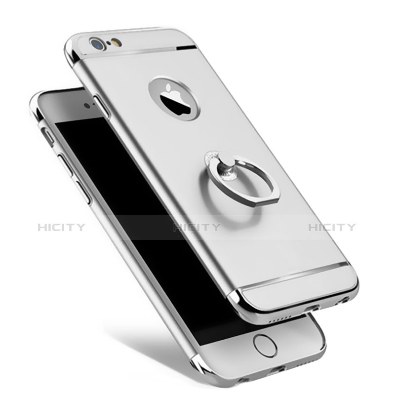 Funda Bumper Lujo Marco de Metal y Plastico con Anillo de dedo Soporte para Apple iPhone 6S Plata