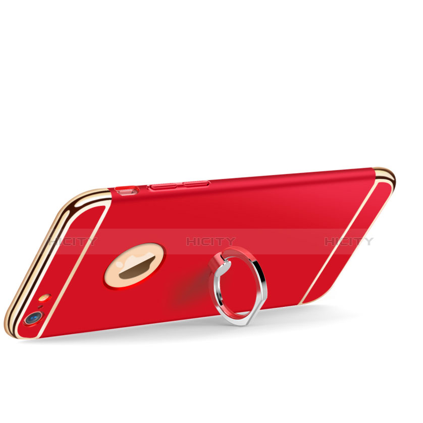 Funda Bumper Lujo Marco de Metal y Plastico con Anillo de dedo Soporte para Apple iPhone 6S Rojo