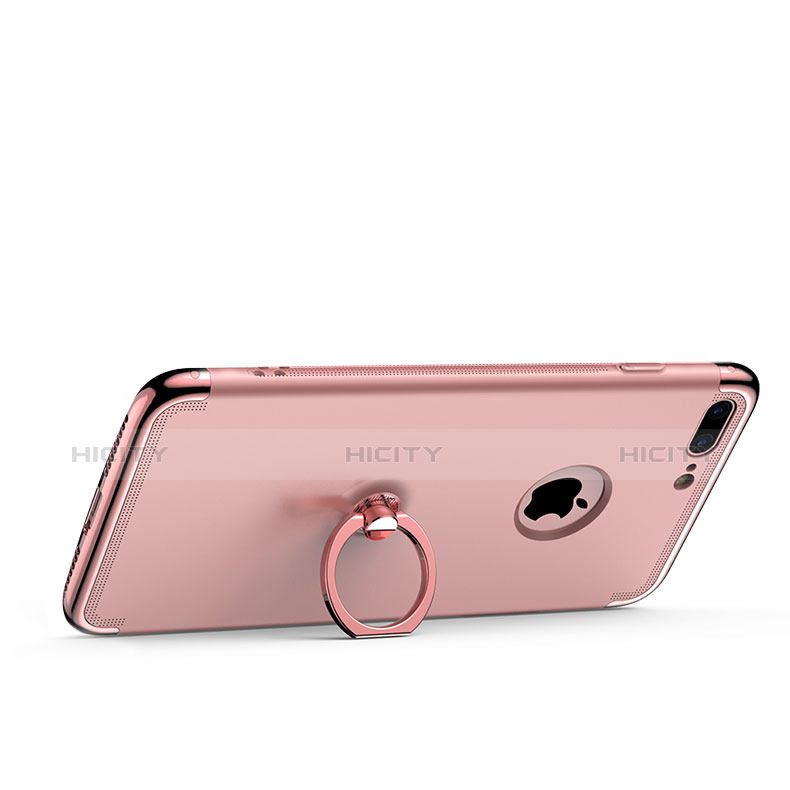 Funda Bumper Lujo Marco de Metal y Plastico con Anillo de dedo Soporte para Apple iPhone 7 Plus Oro Rosa