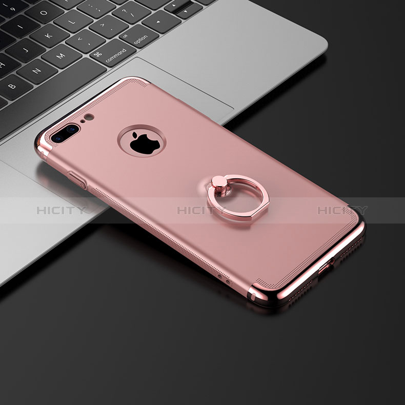 Funda Bumper Lujo Marco de Metal y Plastico con Anillo de dedo Soporte para Apple iPhone 8 Plus Oro Rosa