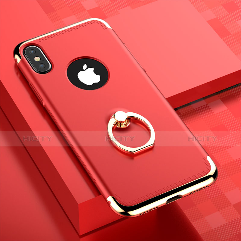 Funda Bumper Lujo Marco de Metal y Plastico con Anillo de dedo Soporte para Apple iPhone X Rojo