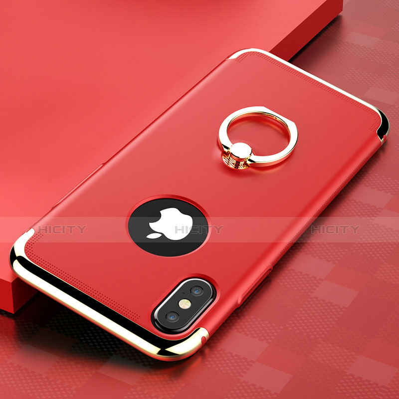 Funda Bumper Lujo Marco de Metal y Plastico con Anillo de dedo Soporte para Apple iPhone X Rojo