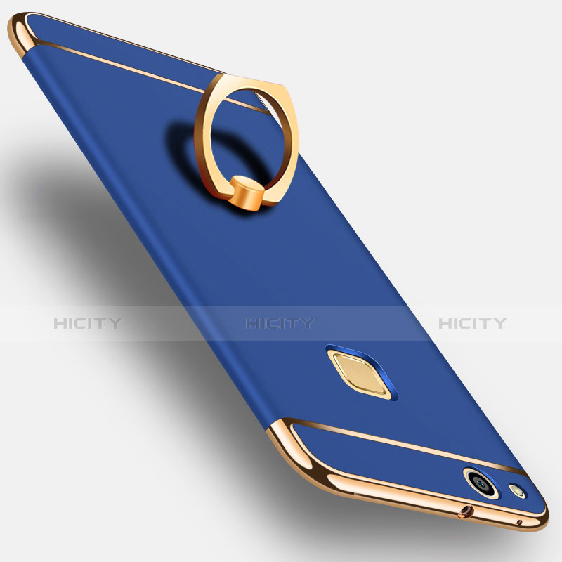 Funda Bumper Lujo Marco de Metal y Plastico con Anillo de dedo Soporte para Huawei GR3 (2017) Azul