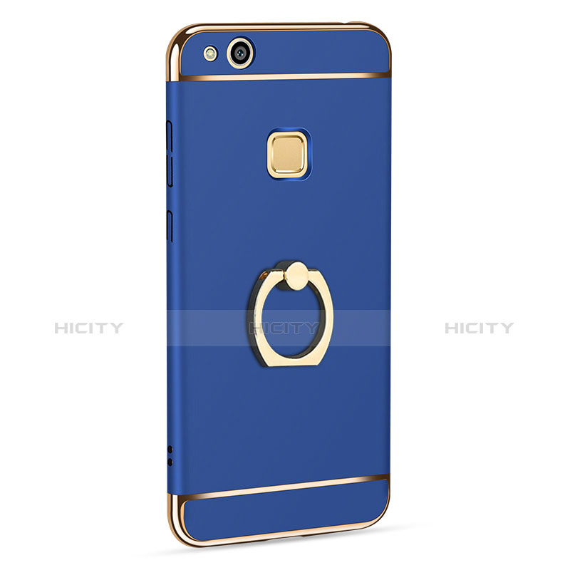 Funda Bumper Lujo Marco de Metal y Plastico con Anillo de dedo Soporte para Huawei GR3 (2017) Azul