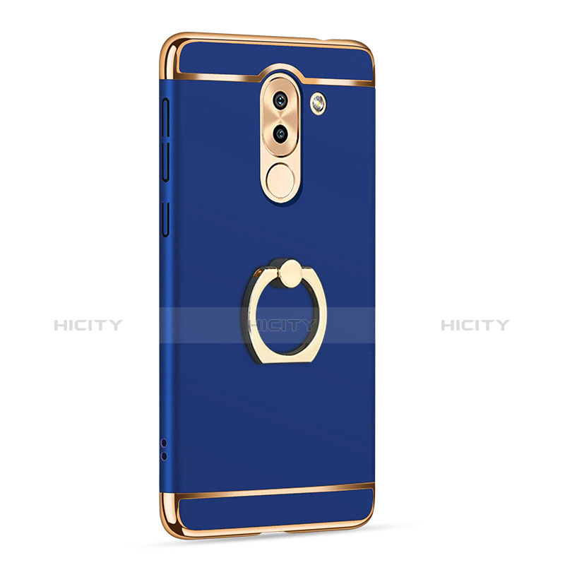 Funda Bumper Lujo Marco de Metal y Plastico con Anillo de dedo Soporte para Huawei GR5 (2017) Azul