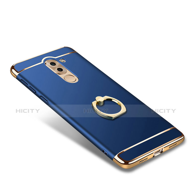 Funda Bumper Lujo Marco de Metal y Plastico con Anillo de dedo Soporte para Huawei GR5 (2017) Azul