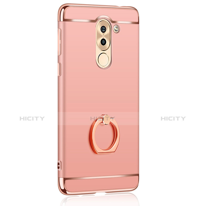 Funda Bumper Lujo Marco de Metal y Plastico con Anillo de dedo Soporte para Huawei Honor 6X Oro Rosa